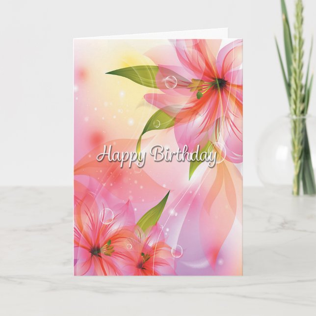 Colorful Wispy Fantasy Flowers Birthday Card (Front)