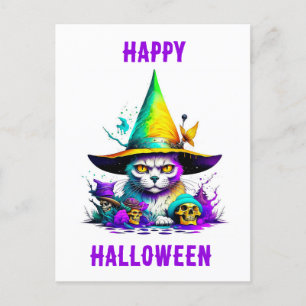 Colorful Witch Cat Postcard