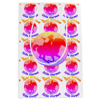 Colorful Witch Riding Horse Medium Gift Bag