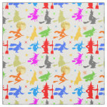 Colorful Witches In Flight. Halloween Pattern Fabric