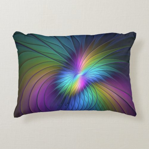 Colorful With Blue Modern Abstract Fractal Art Accent Pillow
