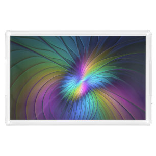 Colorful With Blue Modern Abstract Fractal Art Acrylic Tray