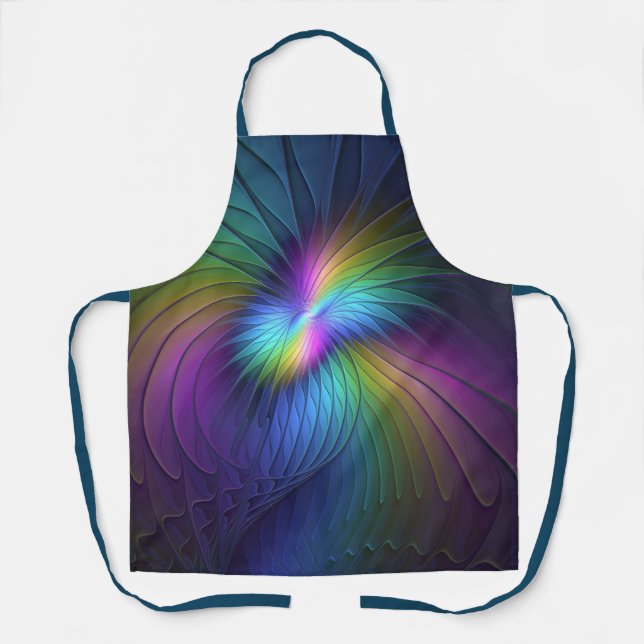 Colorful With Blue Modern Abstract Fractal Art Apron (Front)