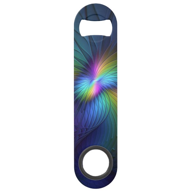 Colorful With Blue Modern Abstract Fractal Art Bar Key (Front)