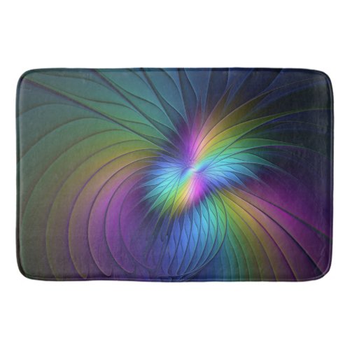 Colorful With Blue Modern Abstract Fractal Art Bath Mat