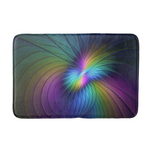 Colorful With Blue Modern Abstract Fractal Art Bath Mat