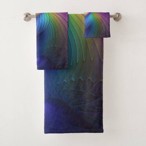 Colorful With Blue Modern Abstract Fractal Art Bath Towel Set