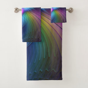 Colorful With Blue Modern Abstract Fractal Art Bath Towel Set