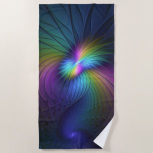 Colorful With Blue Modern Abstract Fractal Art Beach Towel