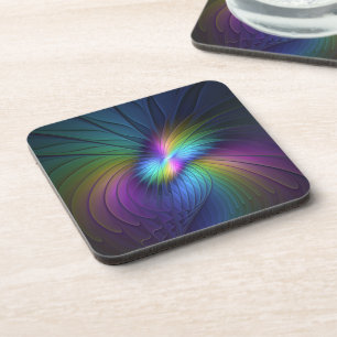 Colorful With Blue Modern Abstract Fractal Art Beverage Coaster