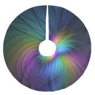 Colorful With Blue Modern Abstract Fractal Art Brushed Polyester Tree Skirt