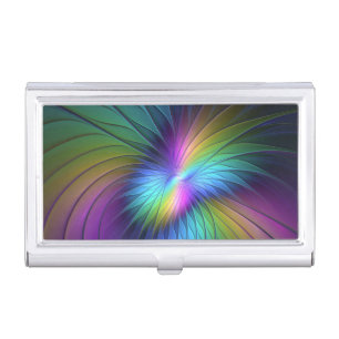 Colorful With Blue Modern Abstract Fractal Art Business Card Case