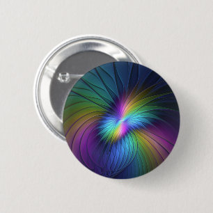 Colorful With Blue Modern Abstract Fractal Art Button