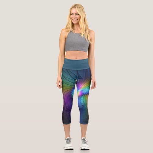 Colorful With Blue Modern Abstract Fractal Art Capri Leggings