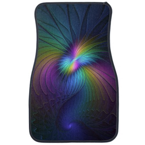 Colorful With Blue Modern Abstract Fractal Art Car Floor Mat