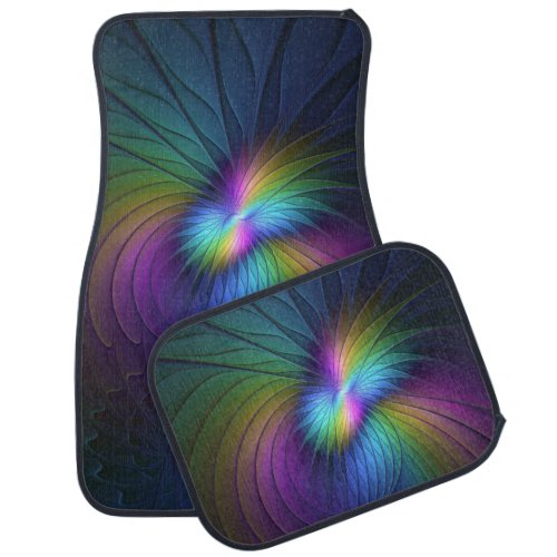 Colorful With Blue Modern Abstract Fractal Art Car Floor Mat