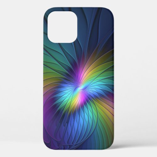Colorful With Blue Modern Abstract Fractal Art iPhone 12 Case