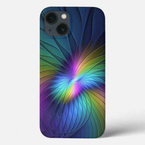 Colorful With Blue Modern Abstract Fractal Art iPhone 13 Case