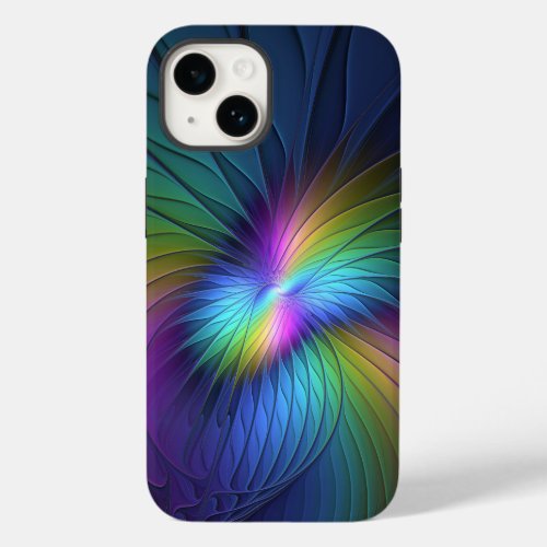 Colorful With Blue Modern Abstract Fractal Art Case_Mate iPhone 14 Case