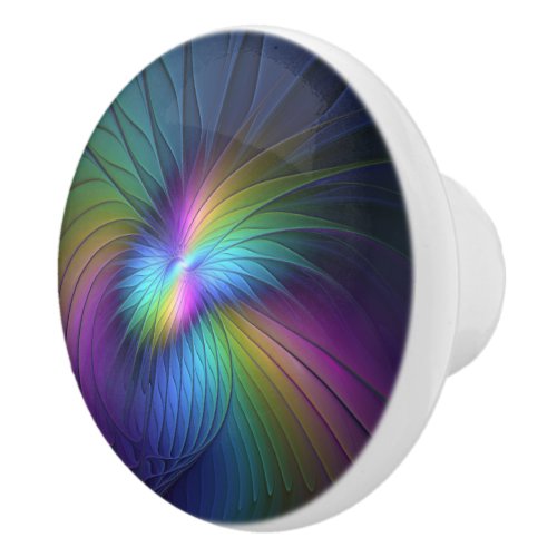Colorful With Blue Modern Abstract Fractal Art Ceramic Knob