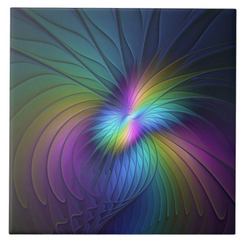 Colorful With Blue Modern Abstract Fractal Art Ceramic Tile