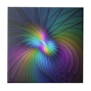 Colorful With Blue Modern Abstract Fractal Art Ceramic Tile