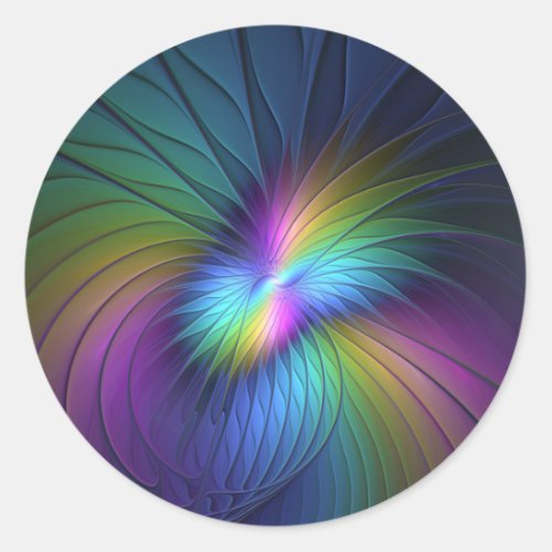 Colorful With Blue Modern Abstract Fractal Art Classic Round Sticker