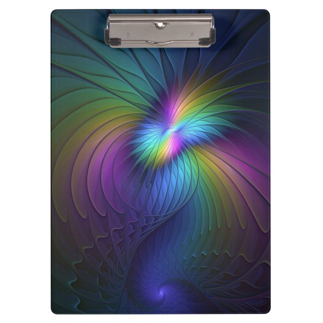 Colorful With Blue Modern Abstract Fractal Art Clipboard (Front)