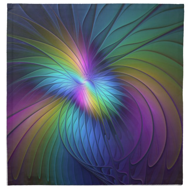 Colorful With Blue Modern Abstract Fractal Art Cloth Napkin (Front)