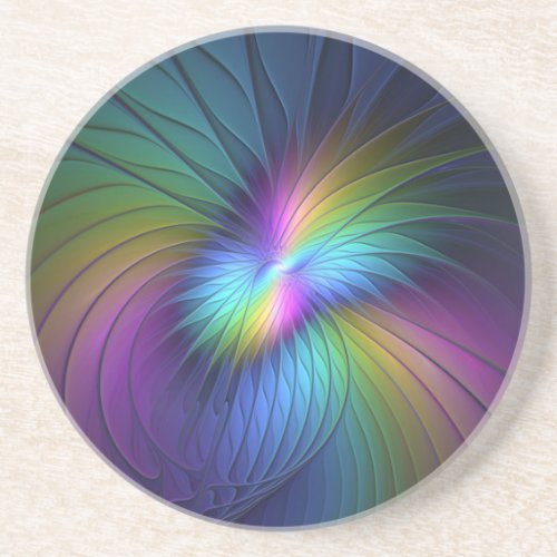 Colorful With Blue Modern Abstract Fractal Art Coaster