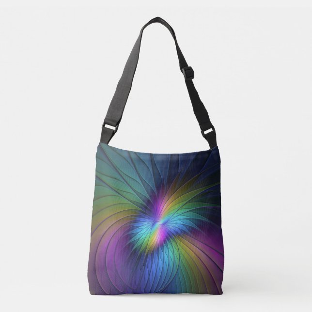 Colorful With Blue Modern Abstract Fractal Art Crossbody Bag (Front)