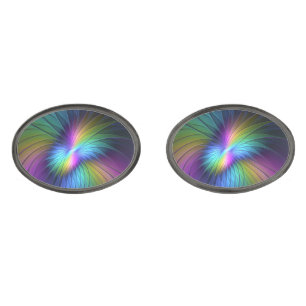 Colorful With Blue Modern Abstract Fractal Art Cufflinks