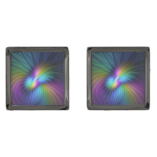 Colorful With Blue Modern Abstract Fractal Art Cufflinks