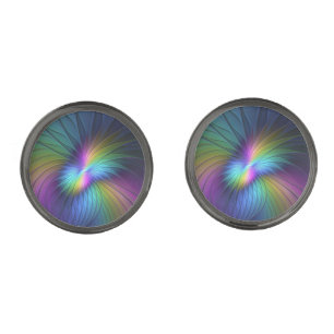 Colorful With Blue Modern Abstract Fractal Art Cufflinks