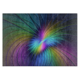 Colorful With Blue Modern Abstract Fractal Art Cutting Board