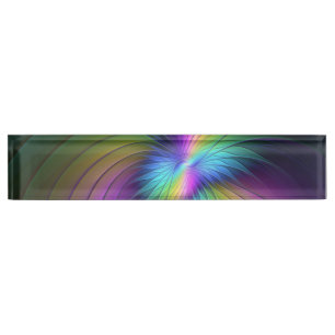 Colorful With Blue Modern Abstract Fractal Art Desk Name Plate