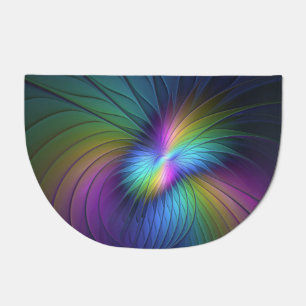 Colorful With Blue Modern Abstract Fractal Art Doormat