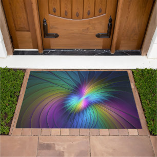 Colorful With Blue Modern Abstract Fractal Art Doormat