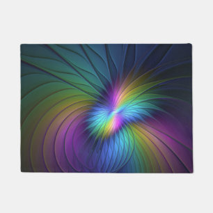 Colorful With Blue Modern Abstract Fractal Art Doormat