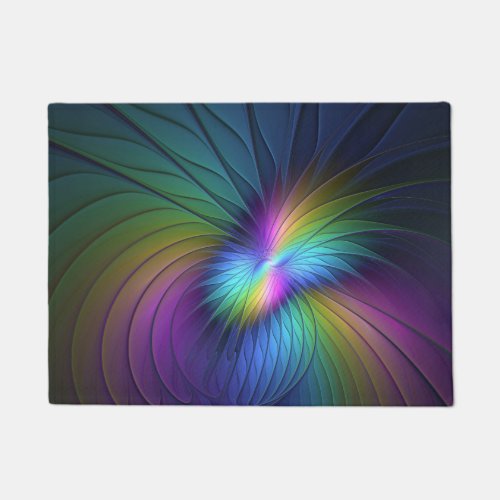 Colorful With Blue Modern Abstract Fractal Art Doormat