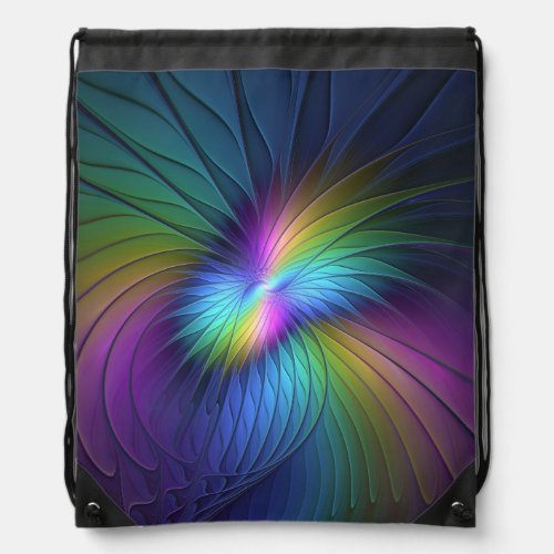 Colorful With Blue Modern Abstract Fractal Art Drawstring Bag