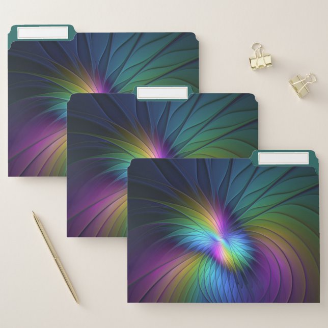 Colorful With Blue Modern Abstract Fractal Art File Folder (Set)