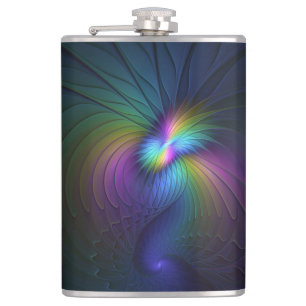 Colorful With Blue Modern Abstract Fractal Art Flask