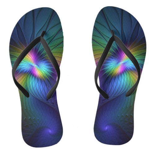 Colorful With Blue Modern Abstract Fractal Art Flip Flops