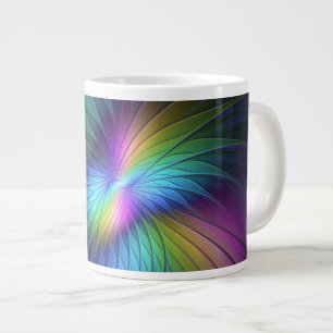 Colorful With Blue Modern Abstract Fractal Art Giant Coffee Mug