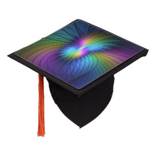 Colorful With Blue Modern Abstract Fractal Art Graduation Cap Topper