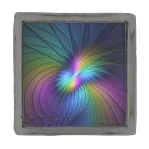 Colorful With Blue Modern Abstract Fractal Art Gunmetal Finish Lapel Pin