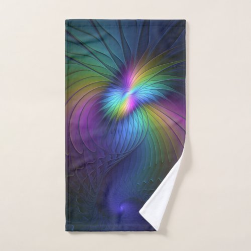 Colorful With Blue Modern Abstract Fractal Art Hand Towel