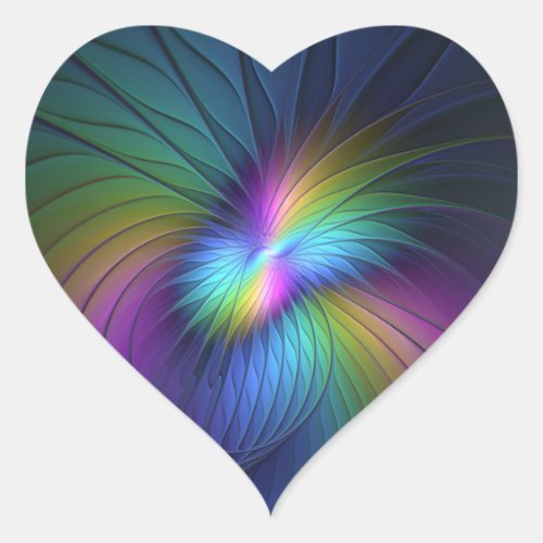 Colorful With Blue Modern Abstract Fractal Art Heart Sticker