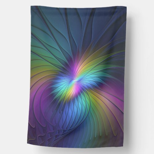 Colorful With Blue Modern Abstract Fractal Art House Flag